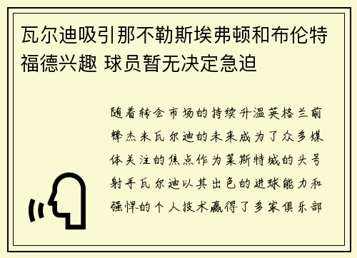 瓦尔迪吸引那不勒斯埃弗顿和布伦特福德兴趣 球员暂无决定急迫