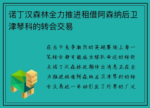 诺丁汉森林全力推进租借阿森纳后卫津琴科的转会交易